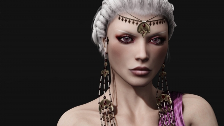 Daenerys Targaryen - rendering, pink, black, jewel, girl, white, fantasy, amethyst eyes, dragon, daenerys targaryen, woman, queen