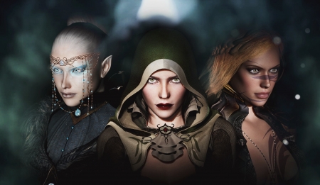 Elf girls - woman, rendering, elf, game, girl, hood, fantasy