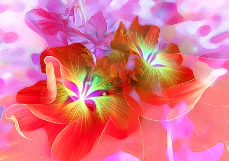 Flowers - painting, art, pink, red, pictura, texture, flower