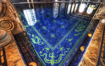 superb indoor pool in hearst castle hdr - mossaic, blue, pool, hdr, marble