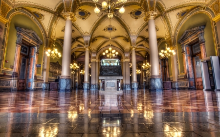 iowa capitol offices - lobby, columns, marble, interior, building