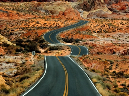 Desert Road - nature, sand, road, rocks