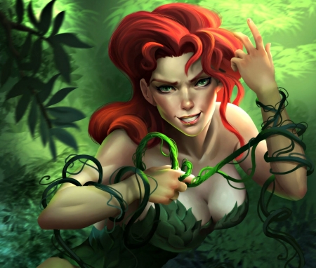 Poison Ivy - woman, redhead, girl, fantasy, poison ivy, art, comics, green, williamfenholt