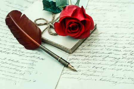 Red Rose - pen, red, letter, rose, flower