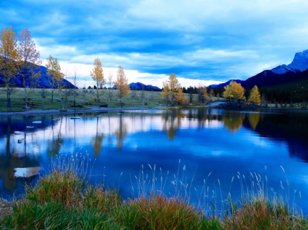 Beautiful - mountains, fall, lake, blues