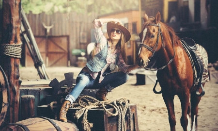 Cowgirls - women, fun, girls, models, female, cowgirl, cowgirls, hats, western, horses, barrels, style, fashion, boots, outdoors, brunettes, town, ranch