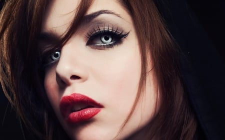 Beauty - face, red, black, beauty, lipstick, girl, lips, vampire, woman