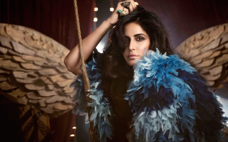 Katrina Kaif - woman, katrina kaif, actress, girl, angel, blue, wings, model