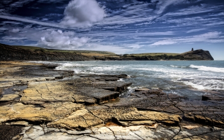 kimmeridge bay in the english channel hdr - sky, rocks, coast, bay, hdr