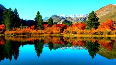 Reflection Autumn Lake - lake, mountains, reflection, landscape, trees, nature, autumn