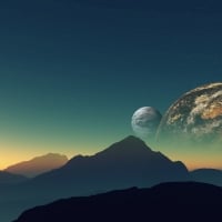 planets behind the mountain peaks