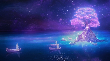 fantasy - dreams, tree, boats, fantasia