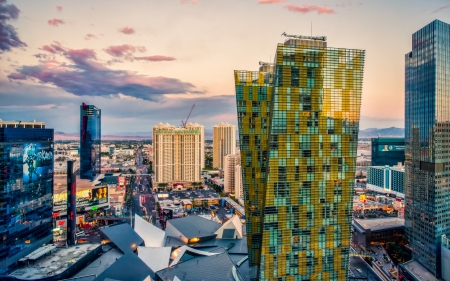 the vegas strip in the morning hdr - hotels, street, hdr, skyscrapers, city, morning