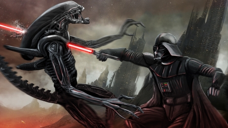 Alien Wars - fantasy, darth vader, illustration, aliens, star wars