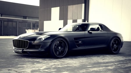 Mercedes-Benz SLS AMG - vechicles, rear view, cars, black cars, mercedes, mercedes-benz sls amg