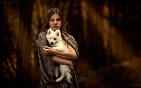 ♡ - girl, dog, puppy, autumn