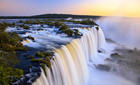 Waterfall - river, sunset, water, cascade, sun