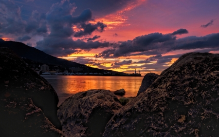 lighthouse on the point at sunset hdr