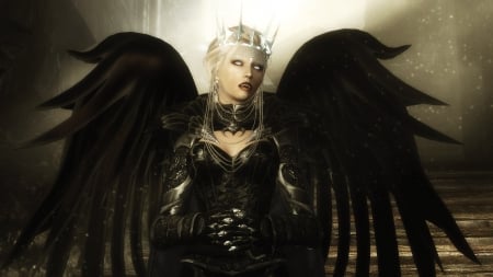 Vampire Queen - crown, black dress, Vampire Queen, black wings