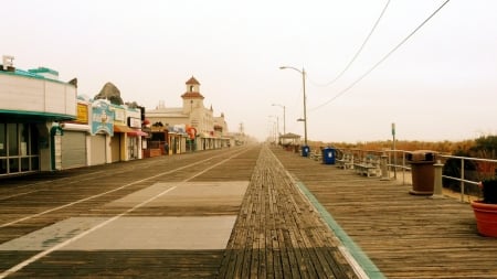 empty long branch new jersey on winter day - sand, stores, winter, boardwalk, gray, grass