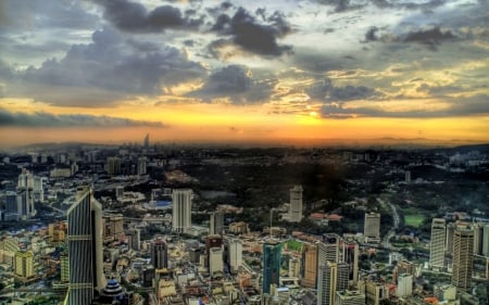 aerial panorama of malaysia hdr - aerial, sprawl, panorama, city, sunset, hdr