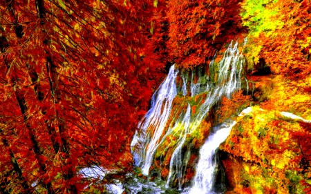 FALLING FALLS - waterfalls, forest, nature, autumn