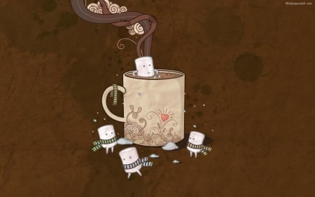 coffee - steam, coffee, mashmellows, cup