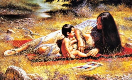 Indian Lady - woman, painting, boy, beautiful