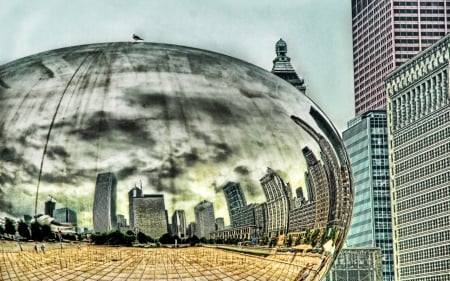 mercury blob sculpture in chicago hdr - modern, hdr, city, reflection, sculpture