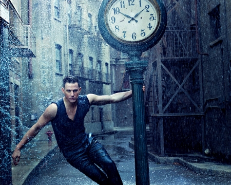 Channing Tatum - actor, winter, dancer, blue, Channing Tatum, snow, clock, man, male, street