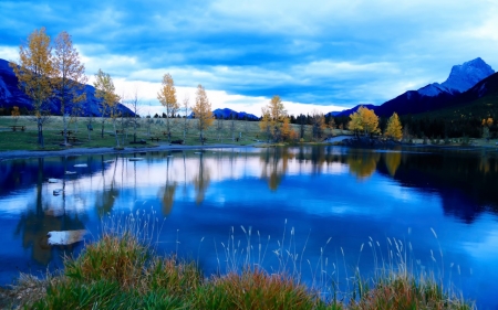 Blue Lake - sky, mountains, trees, water