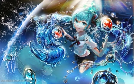 Bottle Miku - bottle, art, water, miku