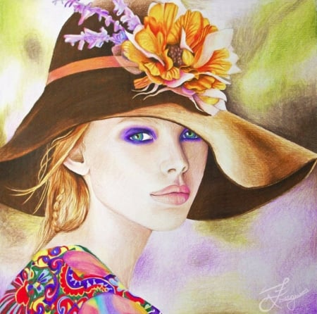 Painting - painting, abstract, lady, hat