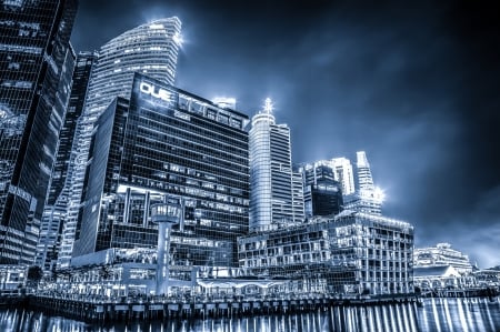 The Fullerton Bay Hotel, Raffles Place, Singapore - night, building, reflection, lights