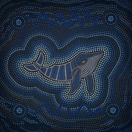 Baby whale - ocean, whale, blue, sea, aboriginal art