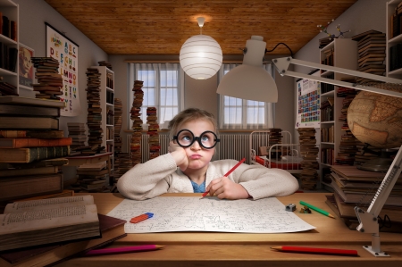 Just a little homework - just a little homework, glasses, girl, fetita, copil, funny, child, pen, fantasy, creative, john wilhelm, situation, mood, paper