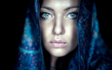 Blue Eyes - blu, veil, beautiful, eye, face, Blue Eyes