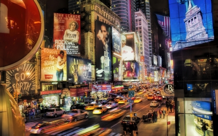 new york city times square traffic hdr - street, lights, traffic, motion, city, ads, night, hdr