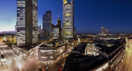 Frankfurt City - street, main, frankfurt, maintower, tower, commerz, germany, building, banks, night, commerzbank, buildings, bank, skyline, city, streets, lights