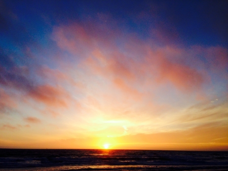 Sunset at the beach - beach, ocean, view, sunset