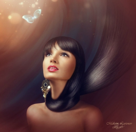 Art - earring, fantasy, art, lady