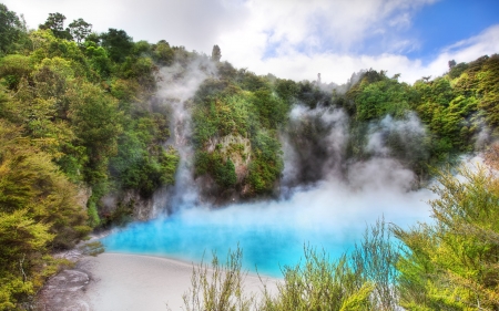 new zealand waimangu volcanic valley inferno crater lake hdr - lake, trees, volcanic, hdr, crater, steam