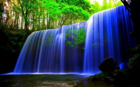 Waterfall - cascades, trees, water, waterfall, stream, forest