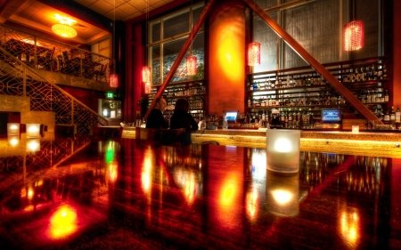 elegant bar hdr - lights, wood, hdr, bar, bottles