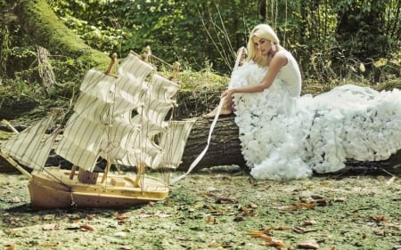 Hope - woman, tale, girl, creative, model, white, ship, situation, green, blonde, dress