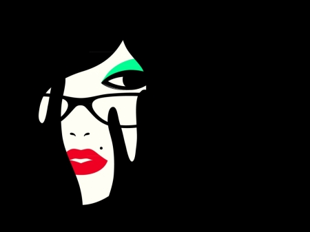 makeup - black, glasses, red lips, green