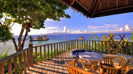 fabulous ocean view from balcony hdr - horizon, view, balcony, trees, island, hdr, sea