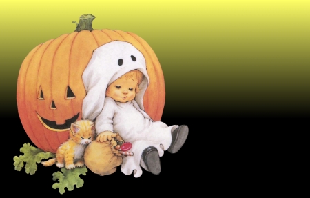 Halloween ghost - ghost, halloween, pretty, pumpkin, cute, kitten