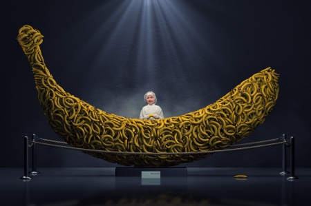 BananArt - bananart, girl, fetita, copil, funny, child, black, fantasy, creative, fruit, john wilhelm, yellow, situation