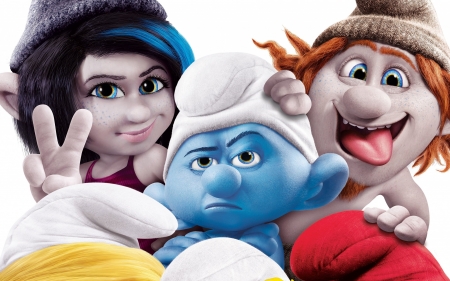 The Smurfs 2 - poster, blue, girl, fantasy, white, funny, red, the smurfs 2, movie